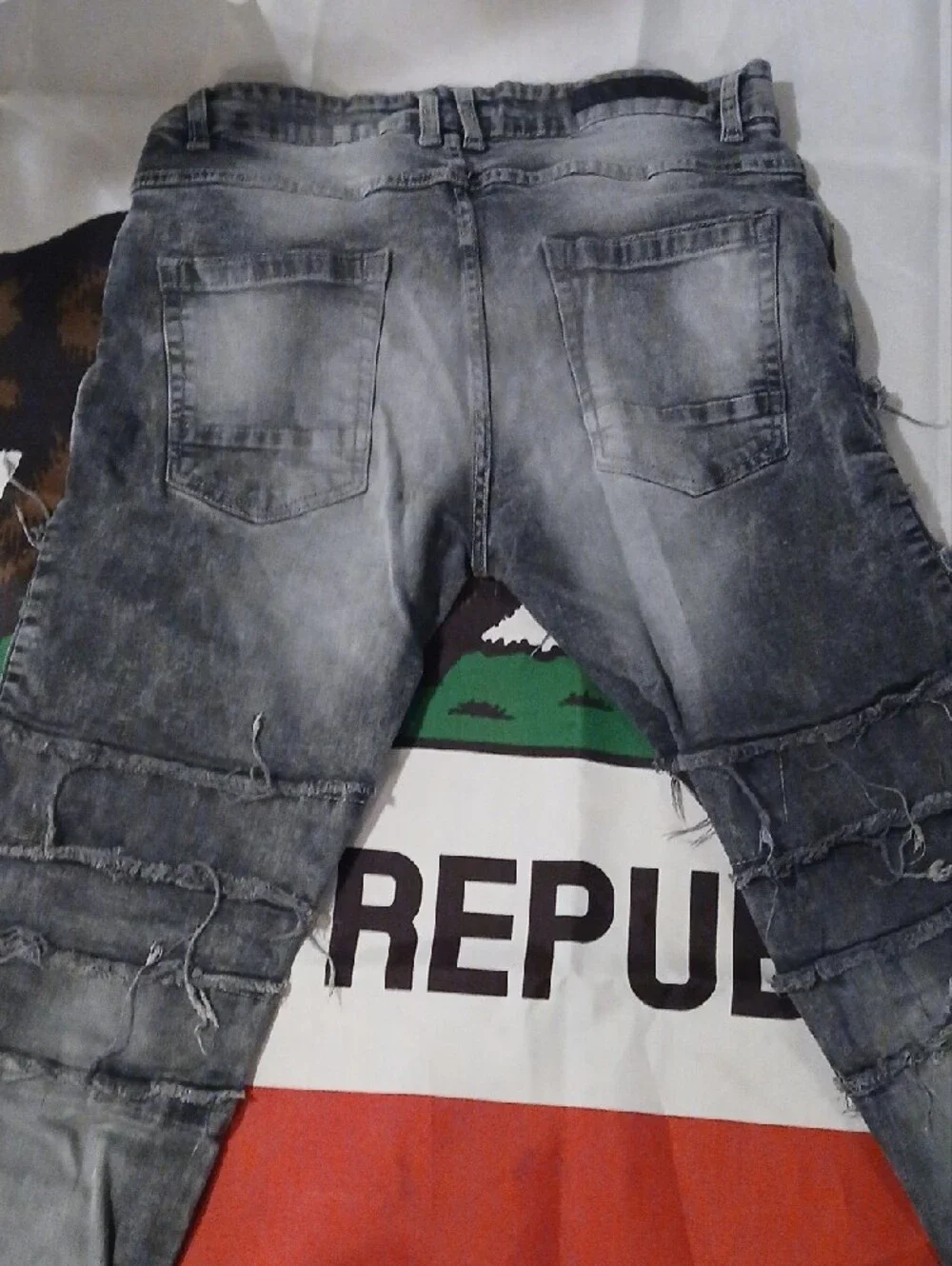 Men's Distressed Grey Biker Jeans